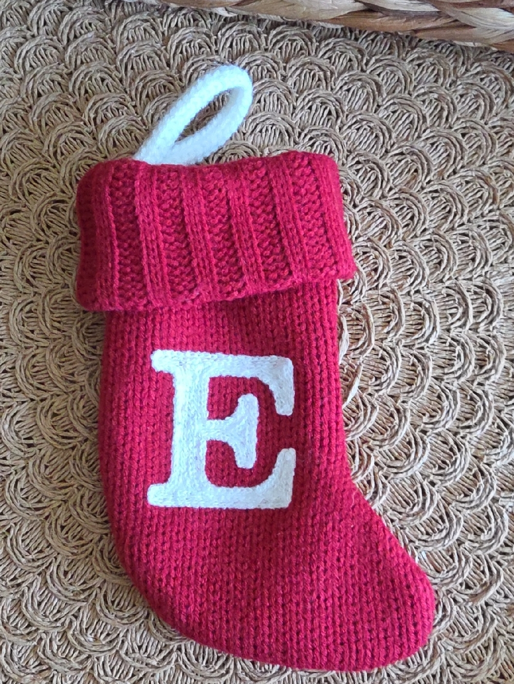 Wondershop Red Knit Mini Christmas Stocking With White Monogram "E"